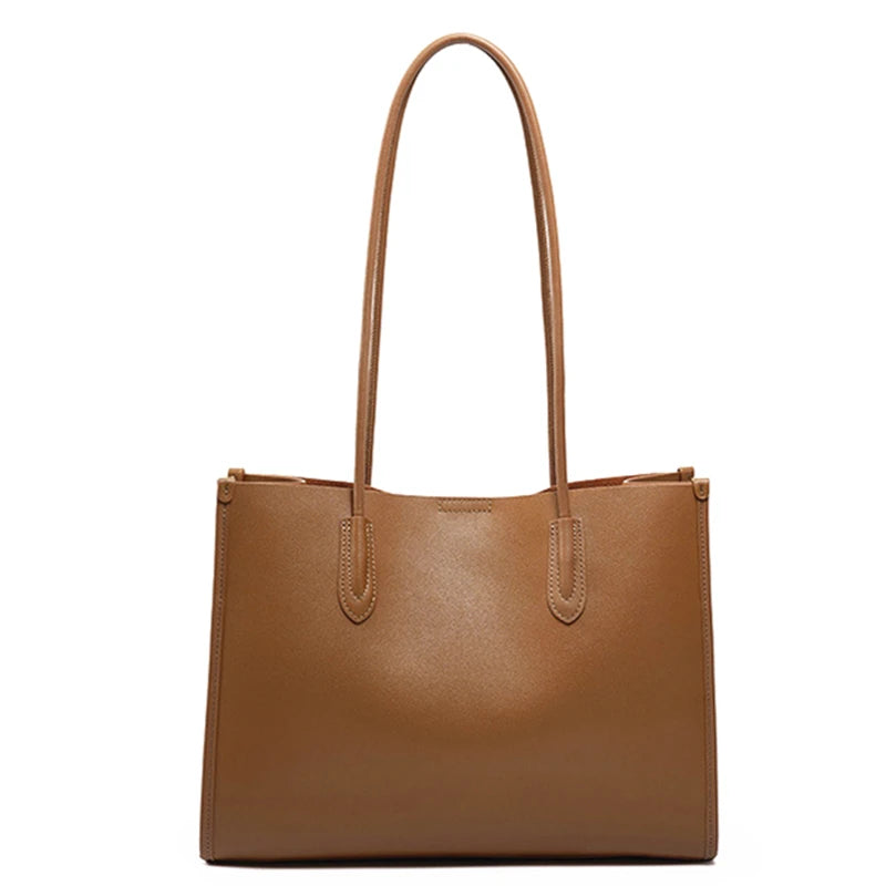 BURMINSA Luxury Genuine Leather Tote Bags For Women Elegant Cowhide Business Commuter Handbags Large Capacity Work Shoulder Bags MYNELIA