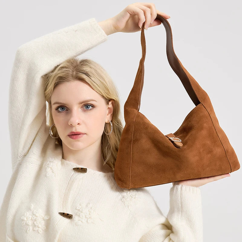 Sac bandoulière cuir suédé – Style Satchel Automne Hiver MYNELIA