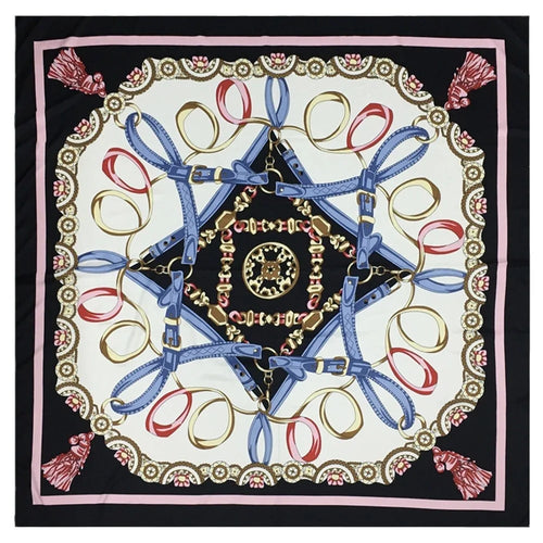 Grand foulard carré à motifs chaînes et brides – 130 × 130 cm