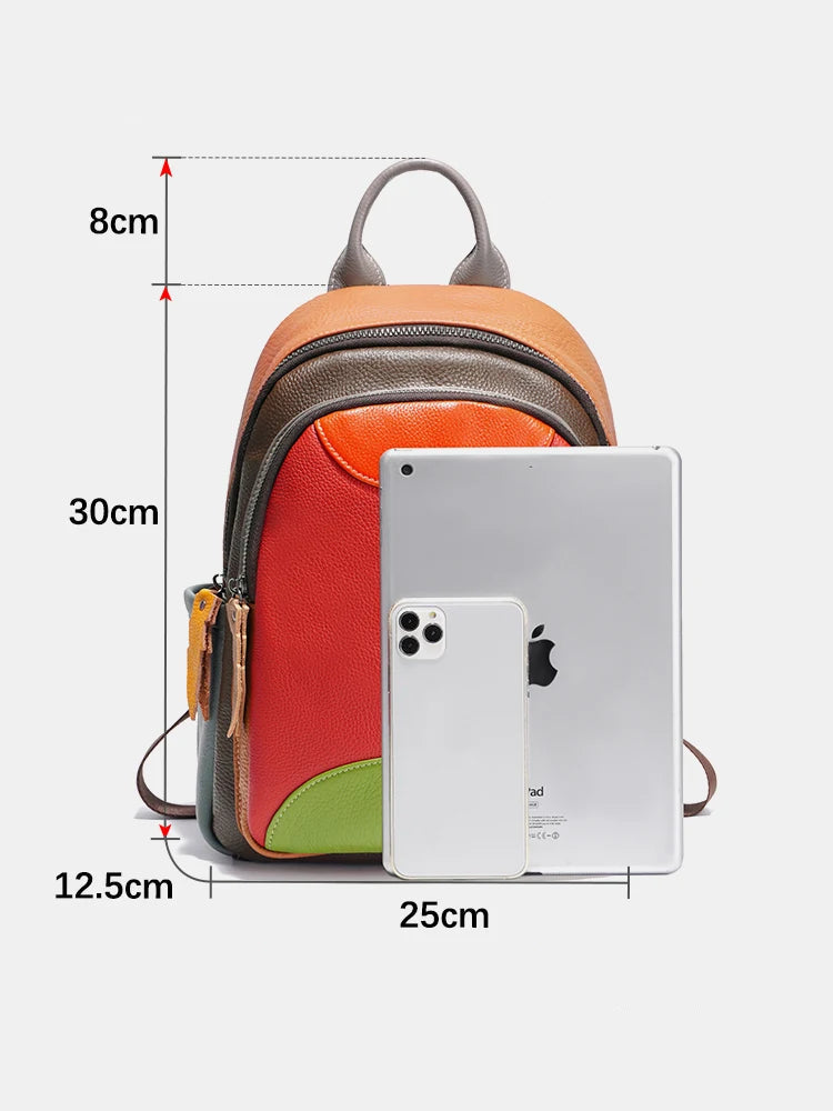 Leder-Patchwork-Rucksack – 7 Fächer & mehrfarbige Edition