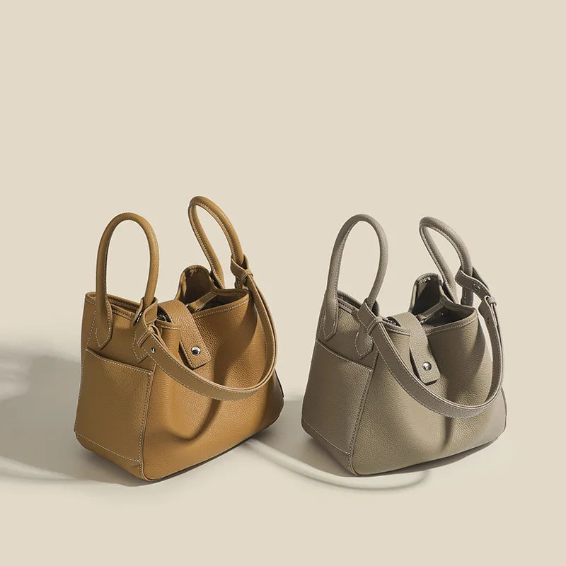 Genuine Leather Women's Shoulder bag niche design fashion lady's basket bag soft cowhide bucket bag handbag for women MYNELIA