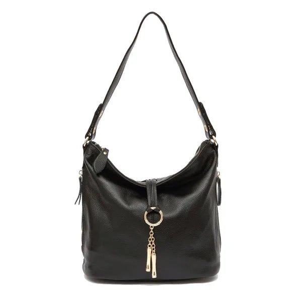 Sac hobo cuir véritable- Zippé bandoulière MYNELIA
