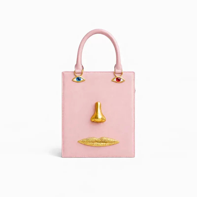 Sac bandoulière femme à visage décoratif et yeux bijoux