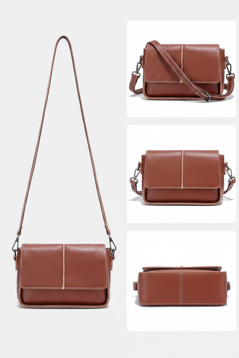 Sac bandoulière cuir véritable –Pochette Carrée Rabat Style Rétro MYNELIA