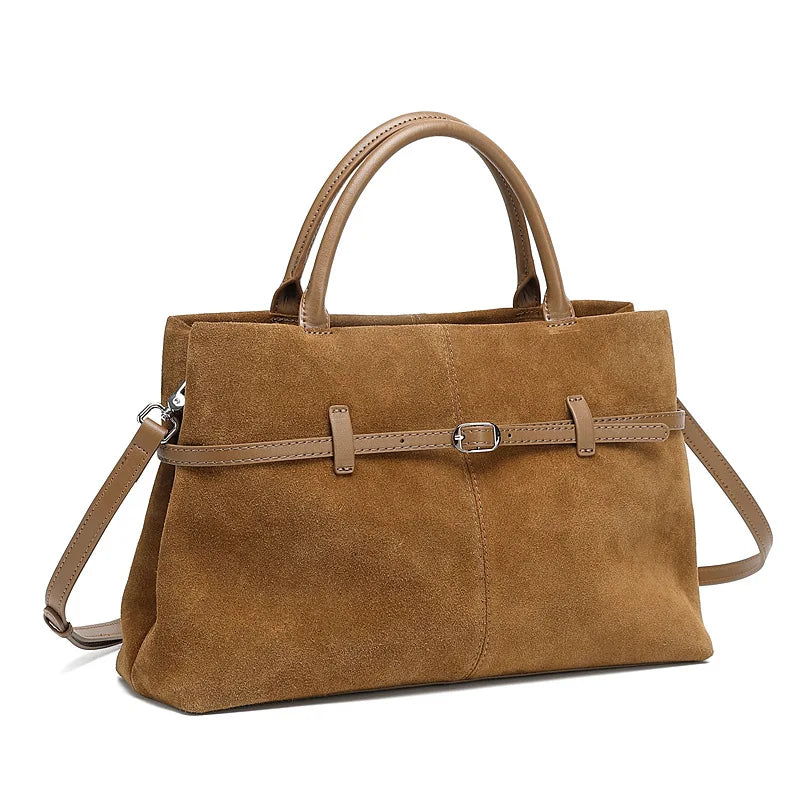 Oversized Suede Leather Briefcase Spacious Handheld Shoulder Crossbody Bag Women Slouchy Commuting Premium Light Luxury Handbag MYNELIA