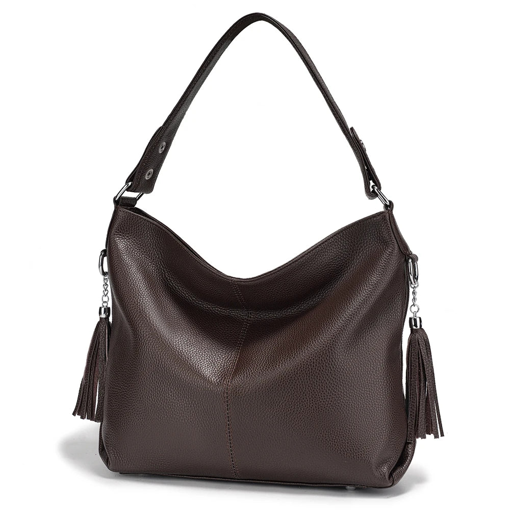 Zency Fashion Soft Real Genuine Leather Tassel Women's Handbag Ladies Shoulder Tote Messenger Hobo Bag Satchel Purple Green MYNELIA