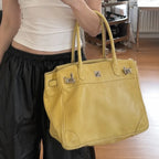 Sac Tote en cuir PU Souple Boucles Métal Double Poignée