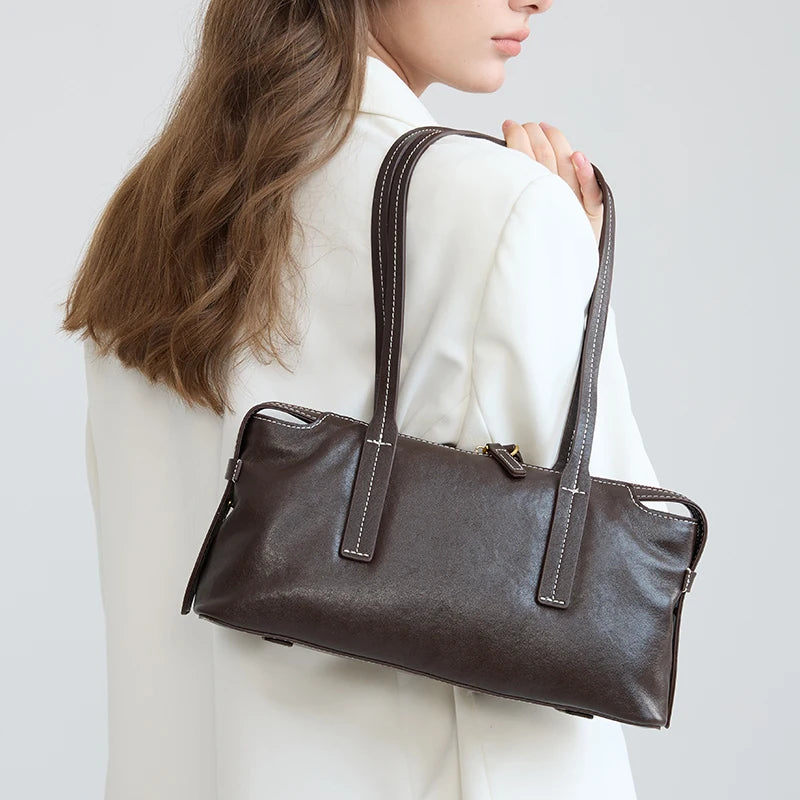 Sac Satchel Slim Cuir Oil Wax Couture Contrastée