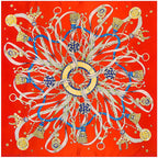 Grand foulard carré imprimé chaînes et rubans