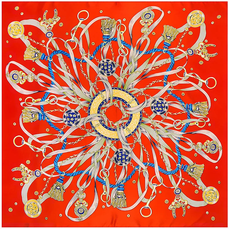 Grand foulard carré imprimé chaînes et rubans