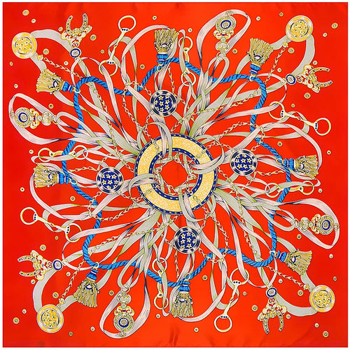 Grand foulard carré imprimé chaînes et rubans