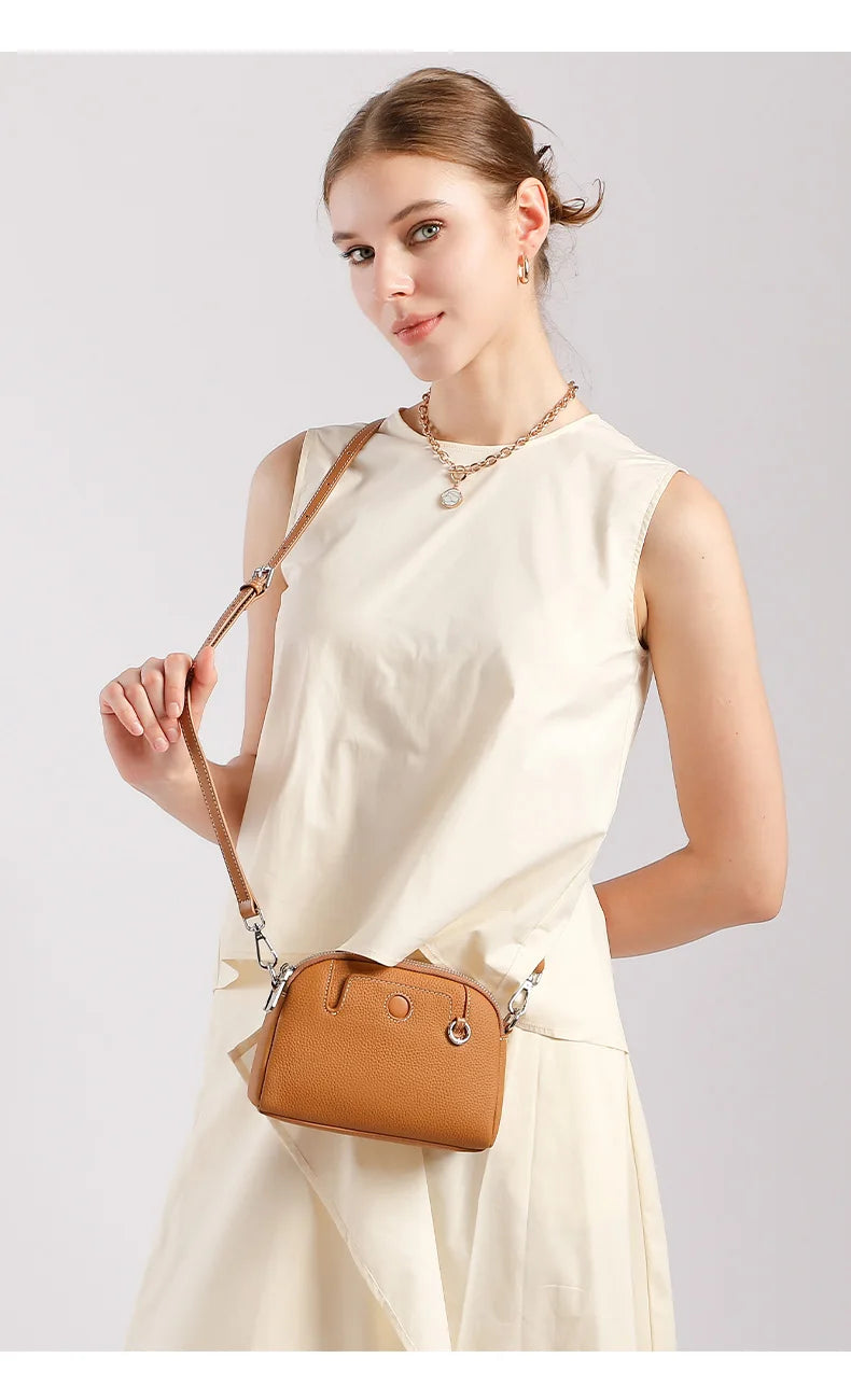 Mini sac coquille femme en cuir de vache véritable – 18 × 6 × 14 cm