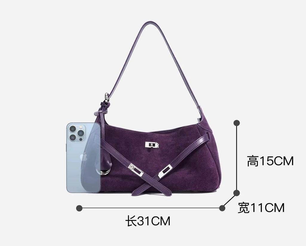 Sac à main en cuir véritable demi-Lune-Fermeture tourniquet MYNELIA
