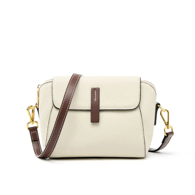 Sac bandoulière en cuir de vache véritable-Fermeture Zip & Finitions dorées MYNELIA