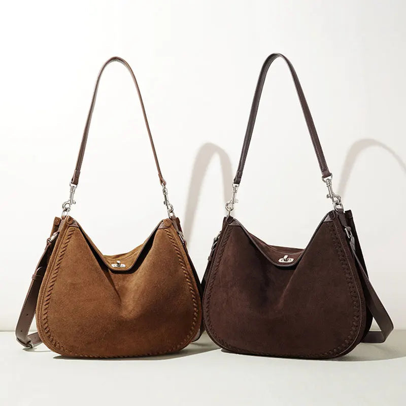 Sac Hobo femme en Suède – Style Vintage,Fermeture Zip,Bandoulière MYNELIA