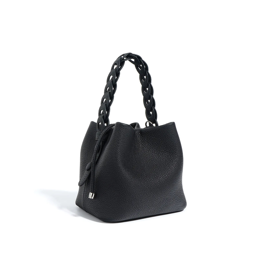 Sac seau cuir femme – Anse Tressée & Bandoulière réglable Style Casual Chic