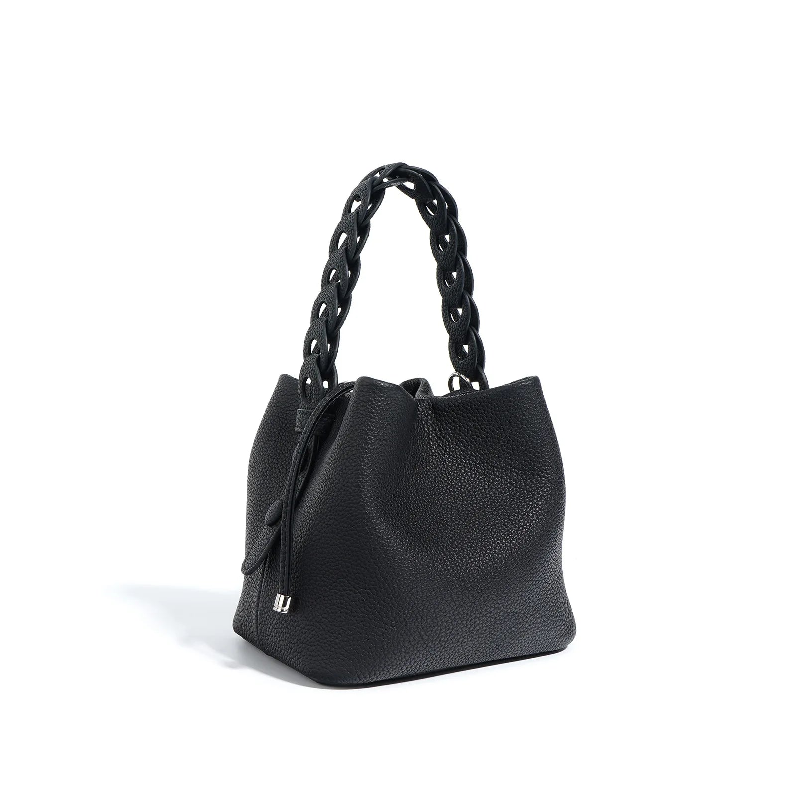 Sac seau cuir femme – Anse Tressée & Bandoulière réglable Style Casual Chic
