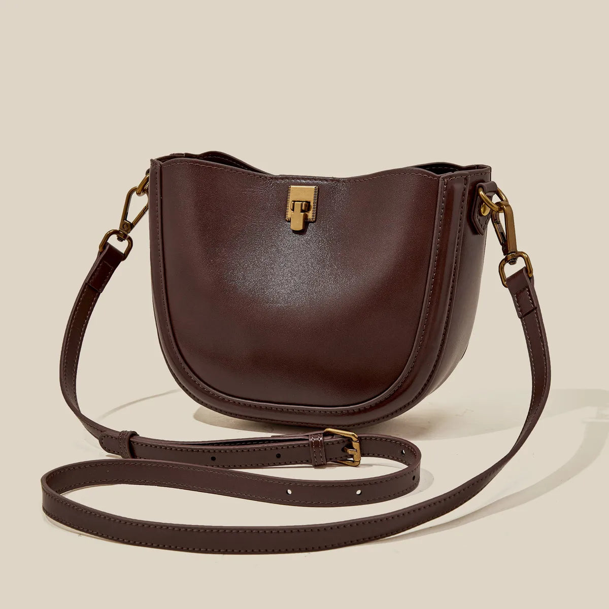 Sac en Cuir Véritable  Rabat Hasp 3 Poches Croisé Vintage