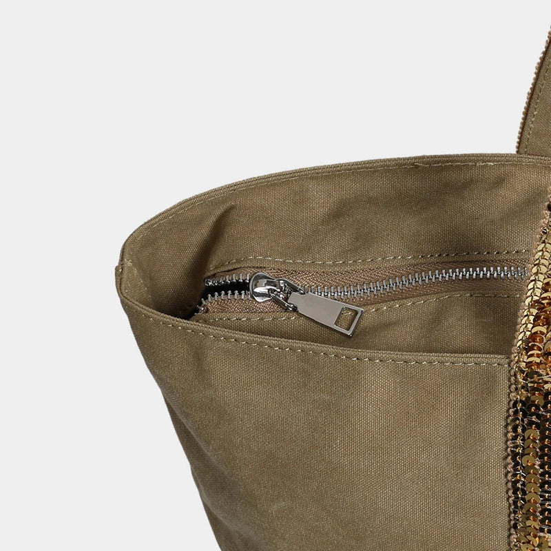 Sac Tote Canvas Sequins Grande Capacité Rétro