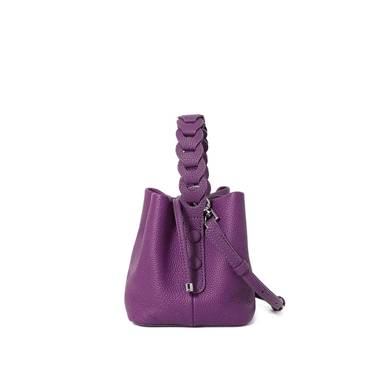 Sac seau cuir femme – Anse Tressée & Bandoulière réglable Style Casual Chic