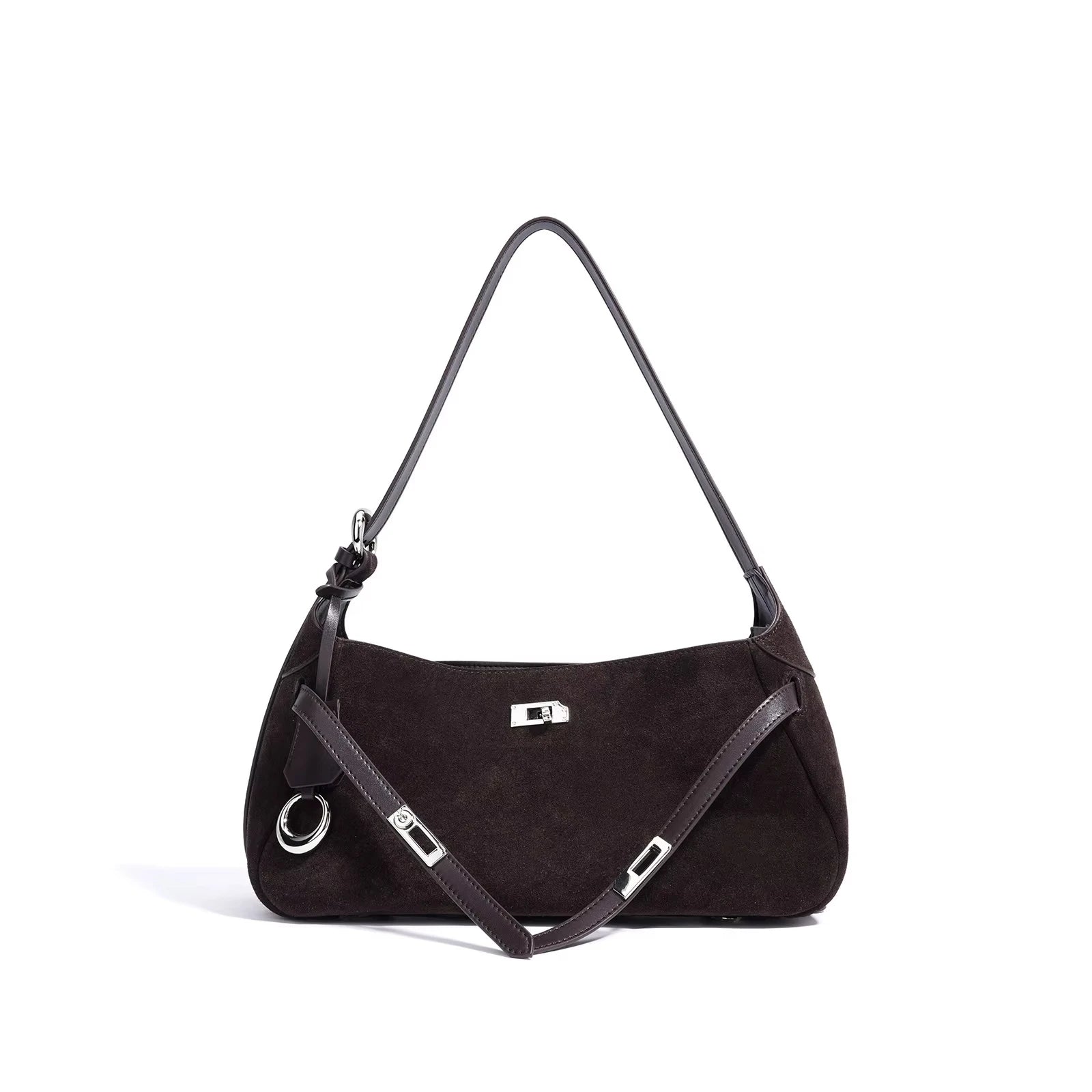 Sac à main en cuir véritable demi-Lune-Fermeture tourniquet MYNELIA
