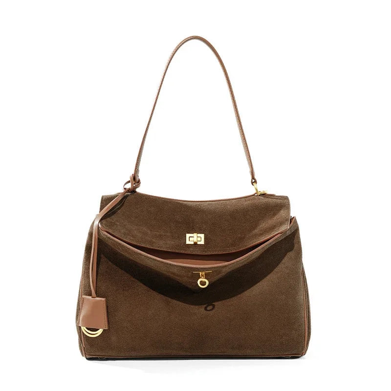 Sac à main cabas en daim cuir véritable -Grande capacité, Style Casual MYNELIA
