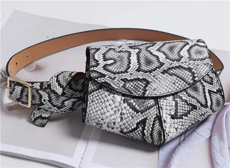 Sac banane PU Femme – Imprimé serpentin ceinture croisé ultra-Léger