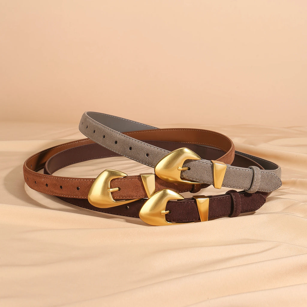 Ceinture femme suède boucle dorée – Style vintage