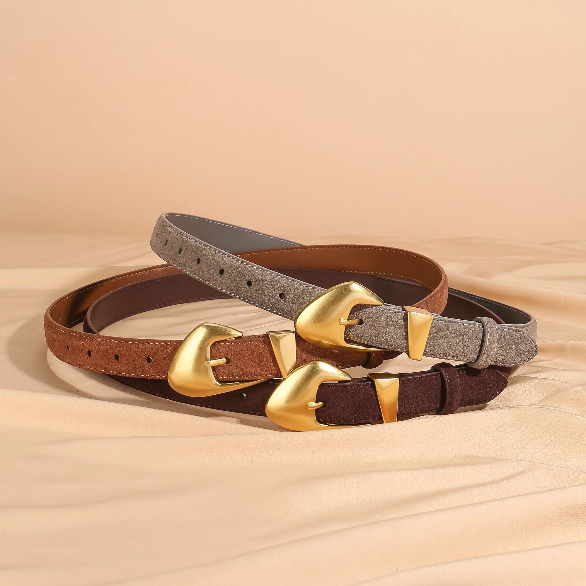 Ceinture femme suède boucle dorée – Style vintage