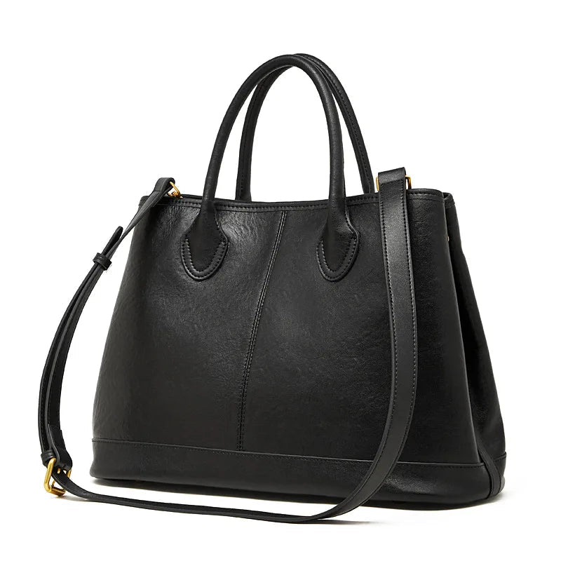Sac à main tote en cuir véritable avec rivets -Grande Capacité, Style Vintage MYNELIA