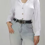 Gürtel aus PU-Leder mit antiker geschnitzter Schnalle – Retro-Stil