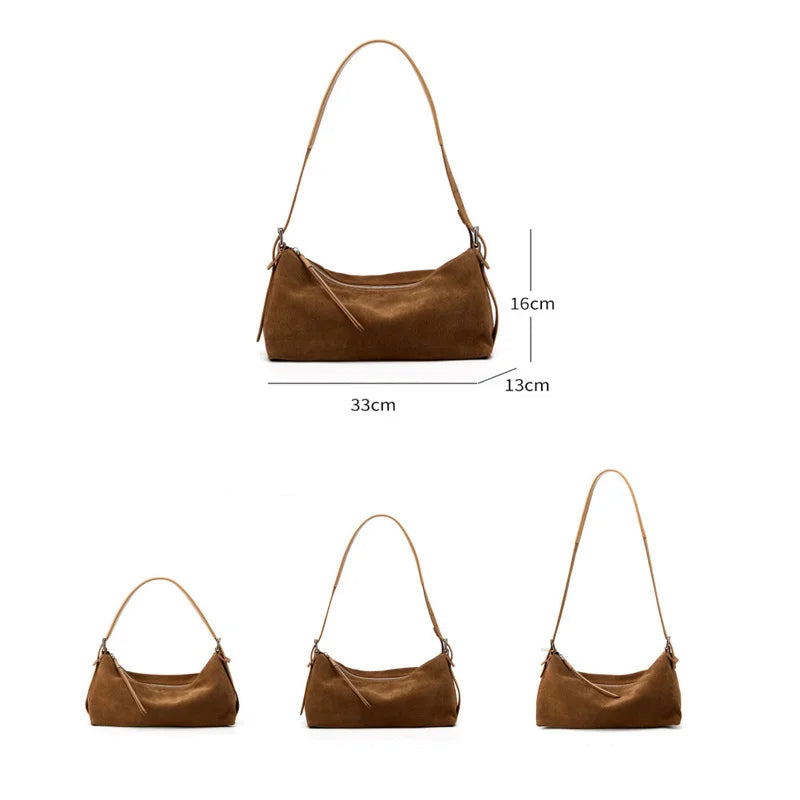 Sac à main en daim cuir véritable-Style Coréen,Large Bandoulière,Luxe Léger MYNELIA