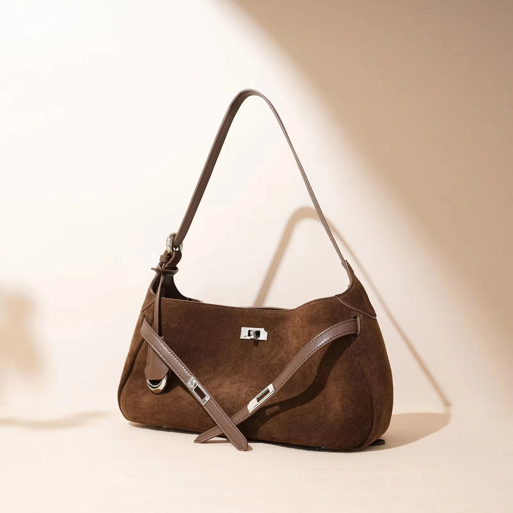 Sac à main en cuir véritable demi-Lune-Fermeture tourniquet MYNELIA