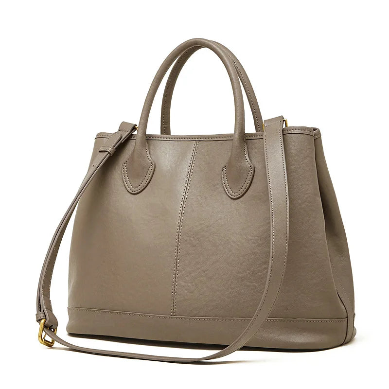 Sac à main tote en cuir véritable avec rivets -Grande Capacité, Style Vintage MYNELIA