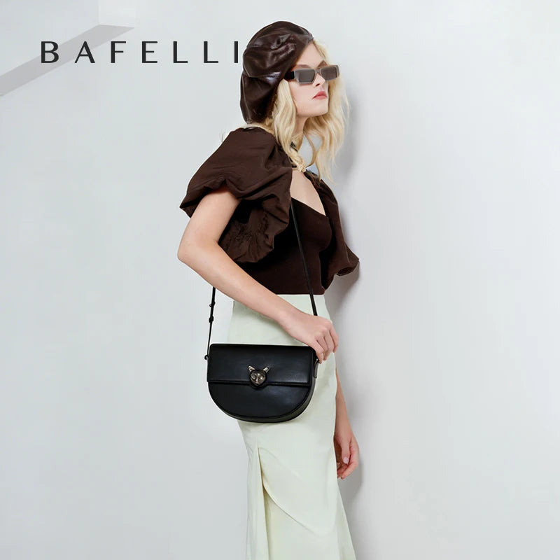 Sac selle en cuir véritable – Cadenas décoratif,Poche rabat