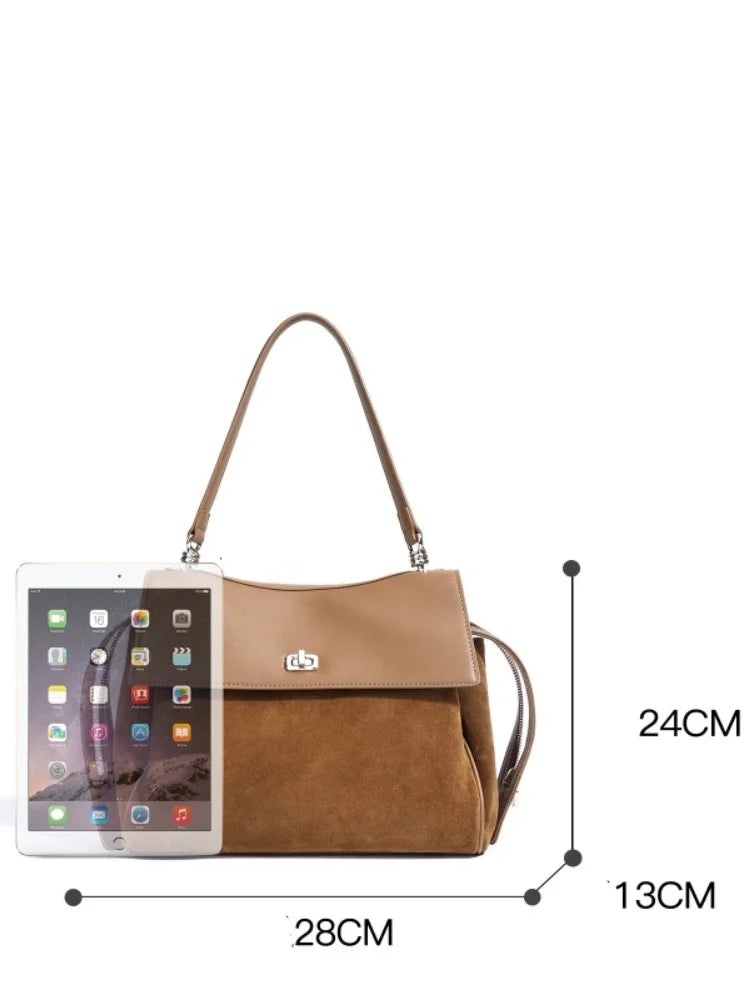 Sac Tote en Cuir Suédé – Cabas Rétro Bandoulière Femme MYNELIA