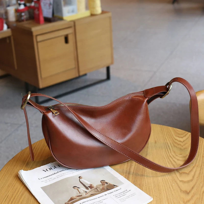 Sac Hobo cuir tanné végétal 100% Véritable  – Bandoulière