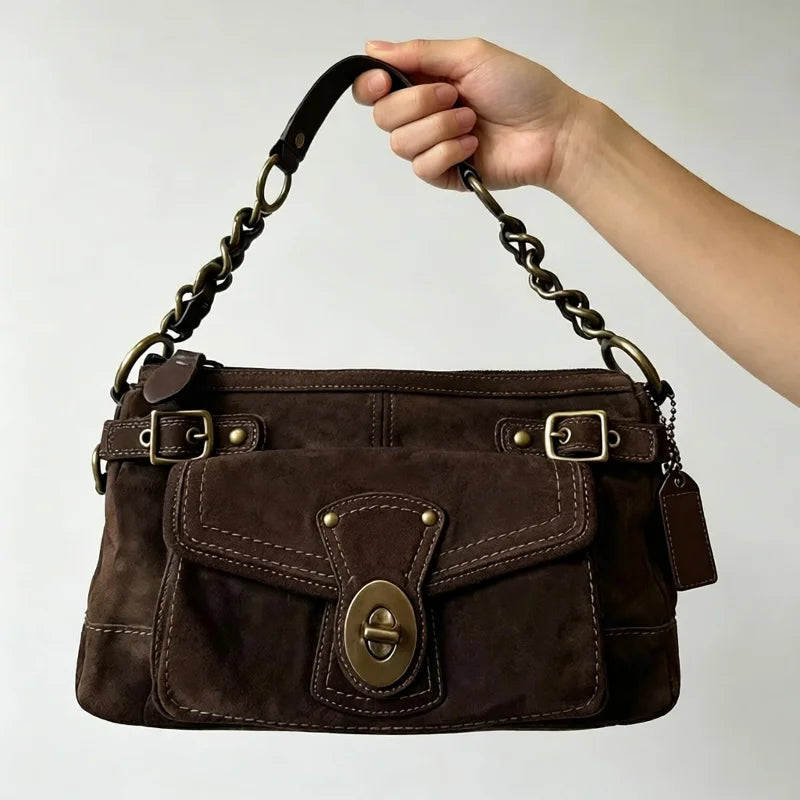 Sac Velours Rétro Flap Métal Chaînes Port  Croisé