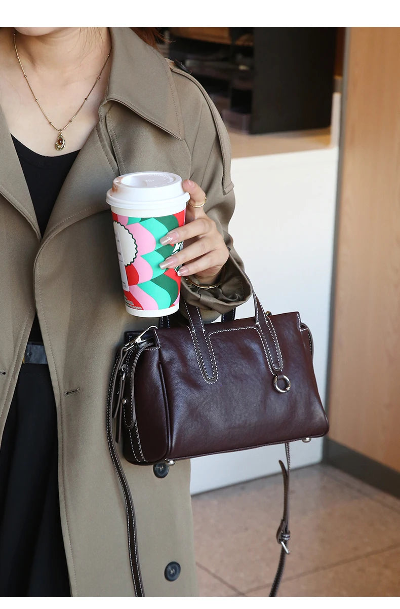 Sac Satchel Cuir Souple Doublure Poches Épaule Croisé