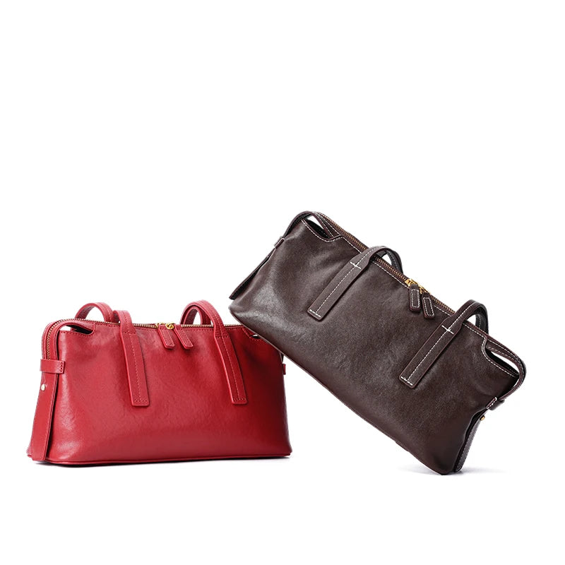 Sac Satchel Slim Cuir Oil Wax Couture Contrastée