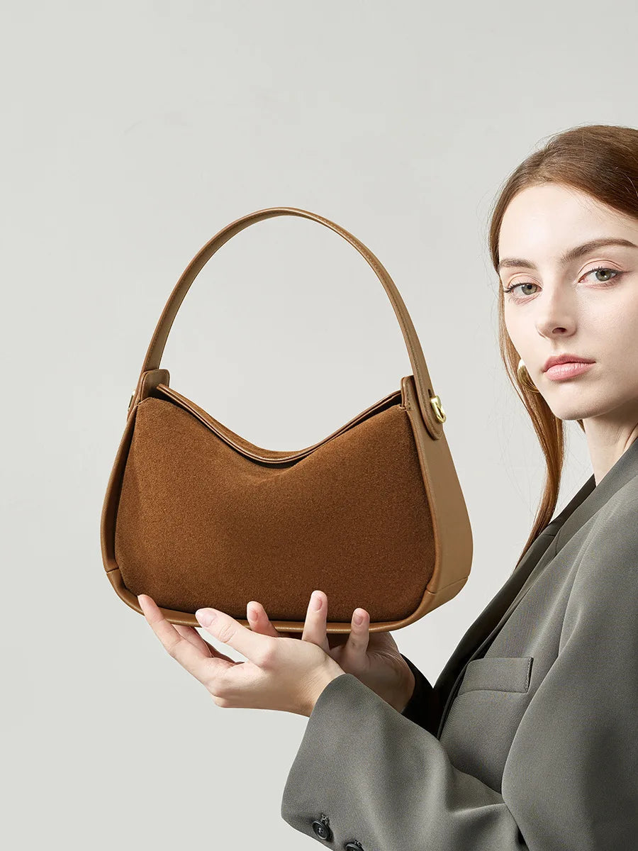 Sac à main bandoulière en daim Cuir -Design unique forme coussin MYNELIA