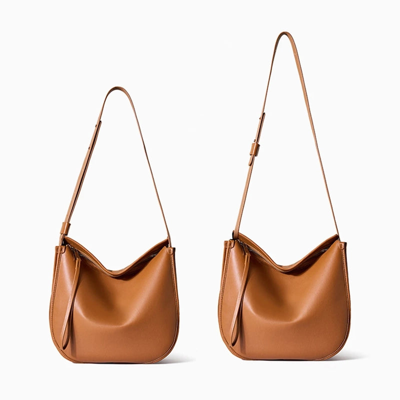 Sac Demi-Lune en Cuir Véritable Souple Vintage