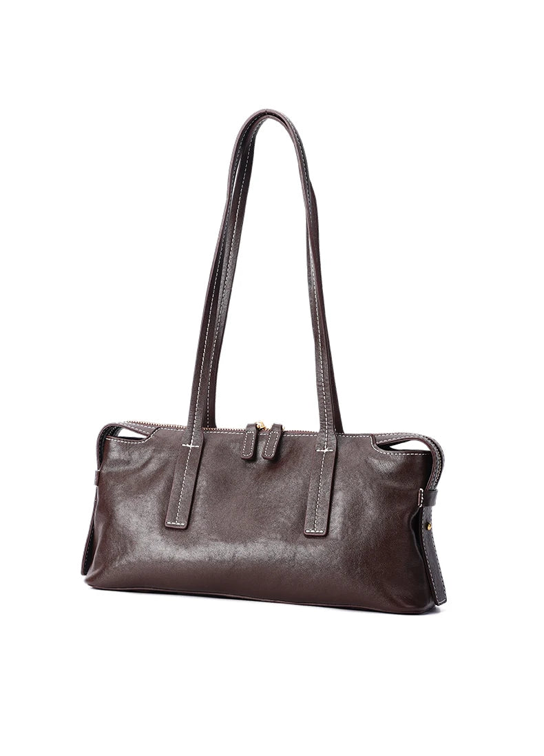 Sac Satchel Slim Cuir Oil Wax Couture Contrastée