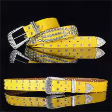 Ceinture en cuir PU Strass Incrustés – Style glamour