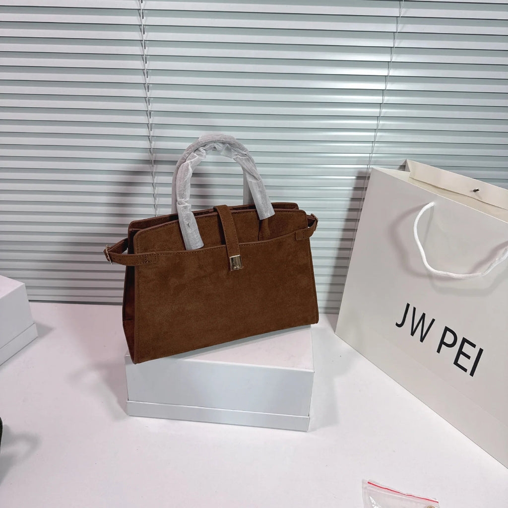 Sac à main imitation suède – Forme cabas bandoulière femme, finitions dorées MYNELIA