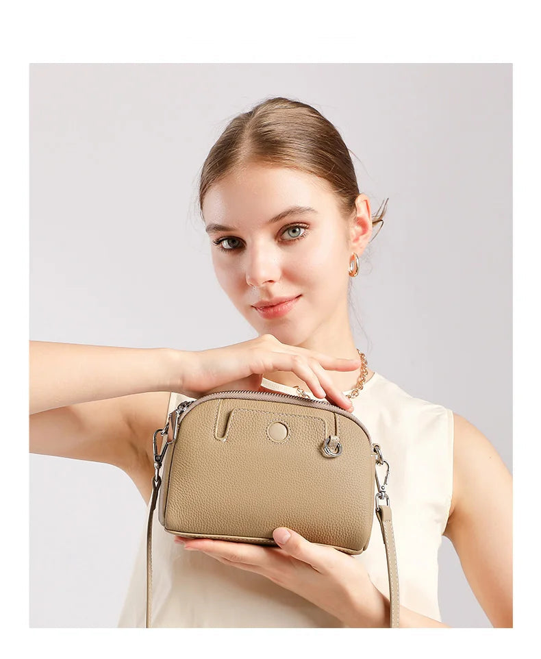 Mini sac coquille femme en cuir de vache véritable – 18 × 6 × 14 cm