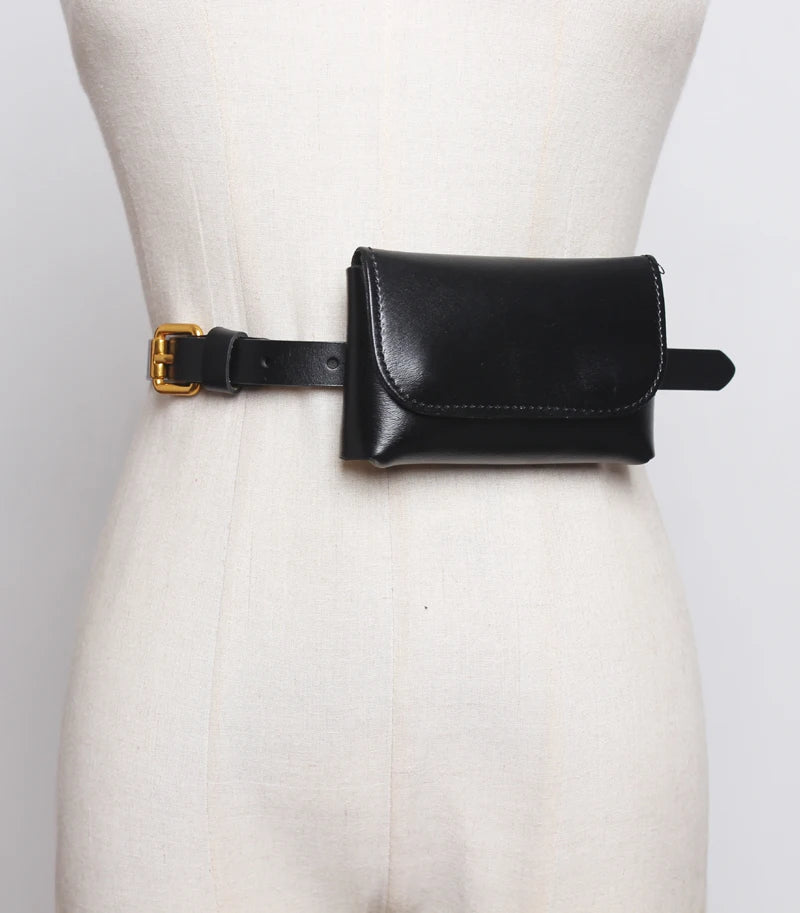 Ceinture cuir véritable avec pochette – Style Coréen Minimaliste