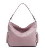 Zency Fashion Soft Real Genuine Leather Tassel Women's Handbag Ladies Shoulder Tote Messenger Hobo Bag Satchel Purple Green MYNELIA