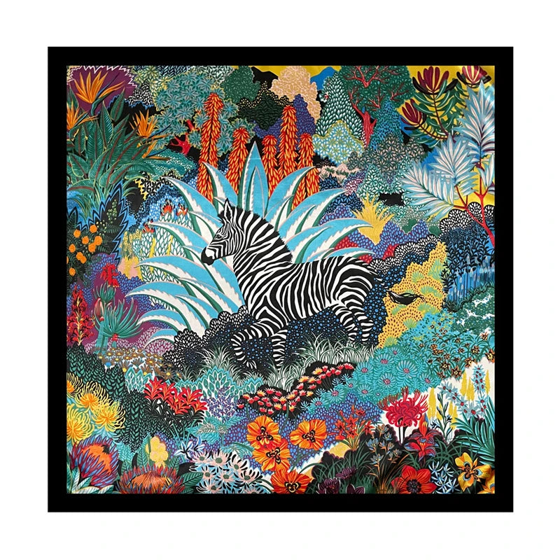 Foulard carré femme en polyester satiné effet soie – Imprimé animalier 90 × 90 cm
