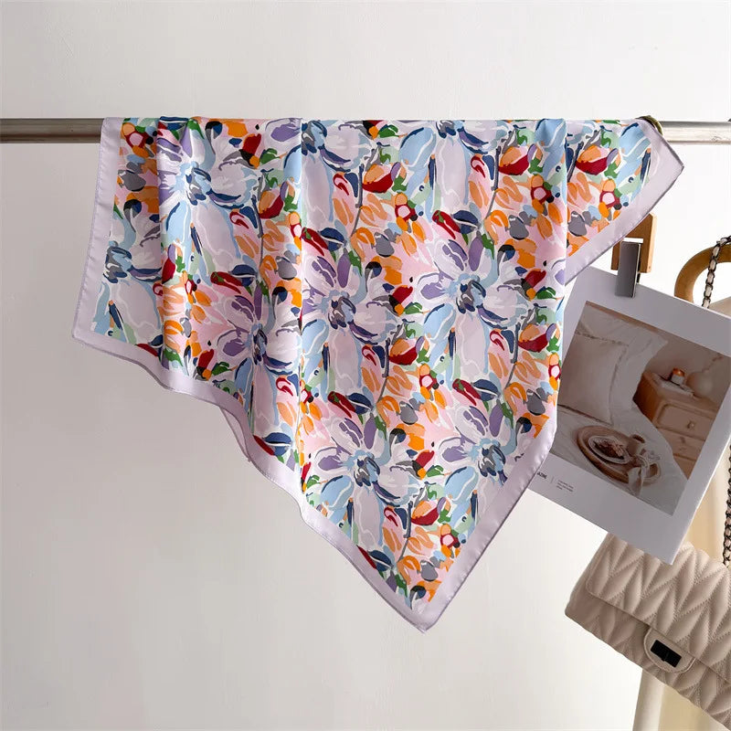 Foulard Carré Imprimé Floral 70×70 cm – Léger & Multicolore, Femme MYNELIA